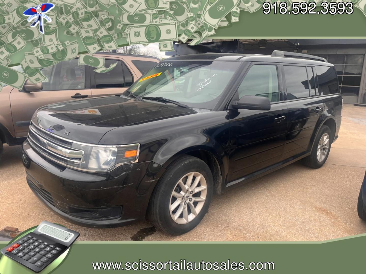 2014 BLACK CASH FORD FLEX SE FWD (2FMGK5B82EB) with an 3.5L V6 DOHC 24V engine, 6-Speed Automatic Overdrive transmission, located at 8101 E. Skelly Dr., Tulsa, OK, 74129, (918) 592-3593, 36.121891, -95.888802 - Photo#0